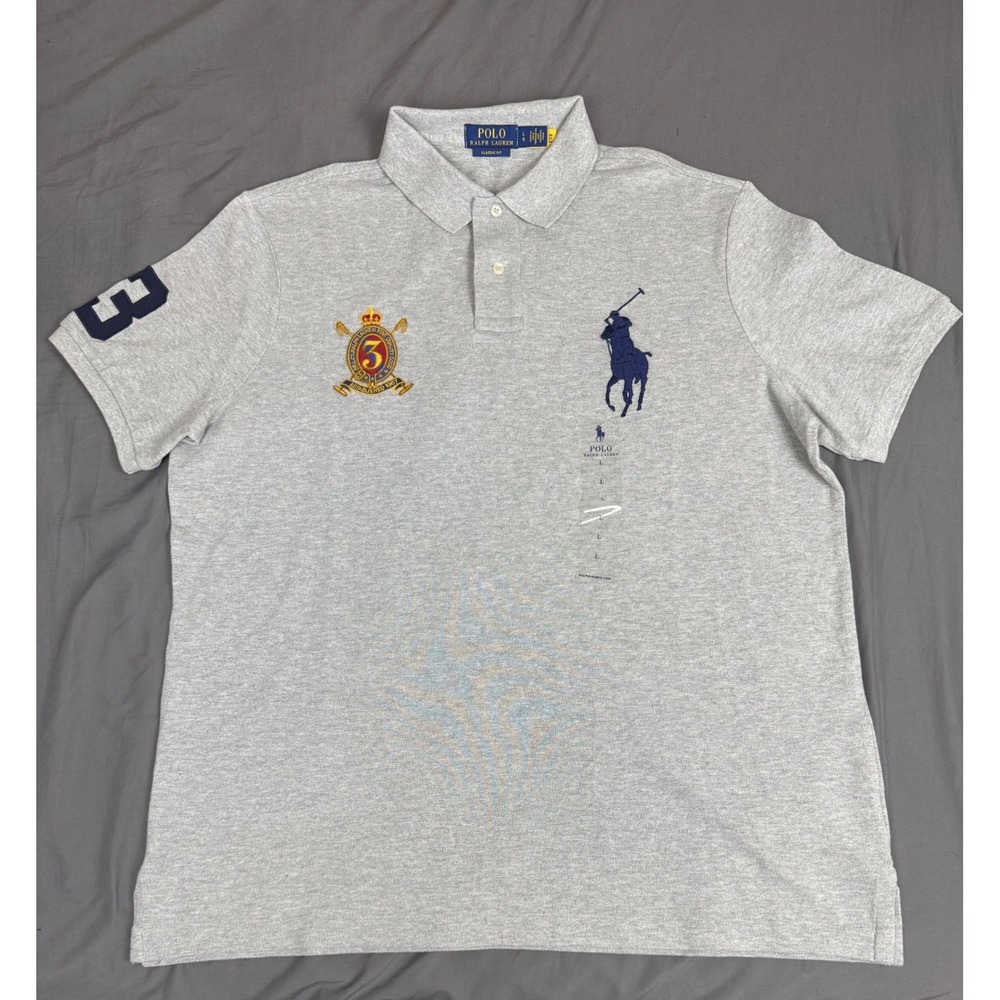 Polo Ralph Lauren Mens Large Classic Fit Big Pony Crest Polo Shirt Gray NWOT